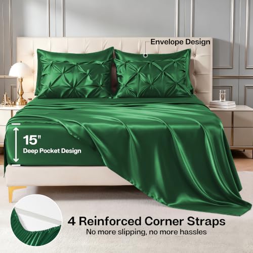 Satin Twin XL Comforter Set Dark Green