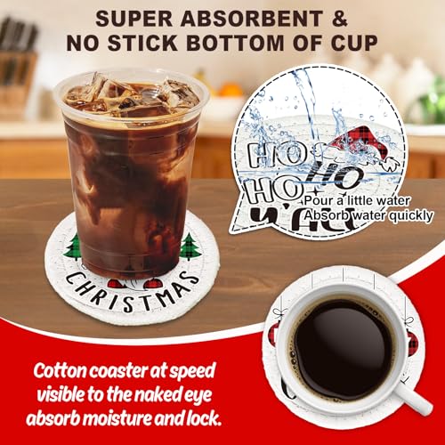 4Pcs Merry Christmas Cup Coasters Handmade Braided Cotton Drink Coasters Xmas Buffalo Plaid Anti Slip Absorbent Tabletop Protection for Home Office Party Tableware (4 Count)
