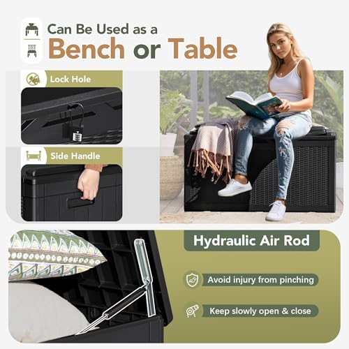 Deck Box 98 Gallon Waterproof Resin Storage Box with Cushion