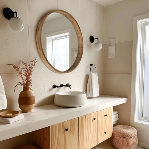 36" Round Wood Mirror