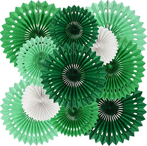 Honeycomb Round Paper Fans Green White Hanging Party Decoration (11 Count)