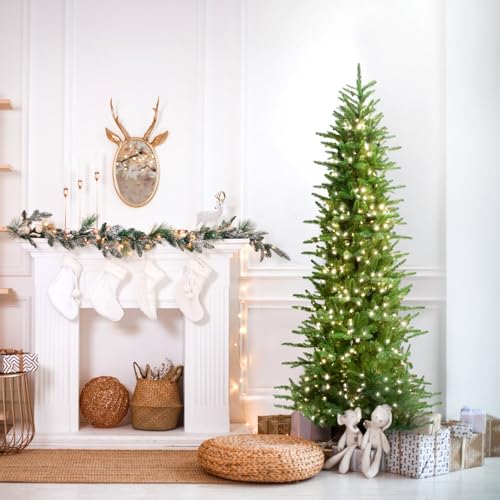 6.5 Ft. Carmel Pine Slim Artificial Christmas Tree with White Incandescent Smart Lights and Stand