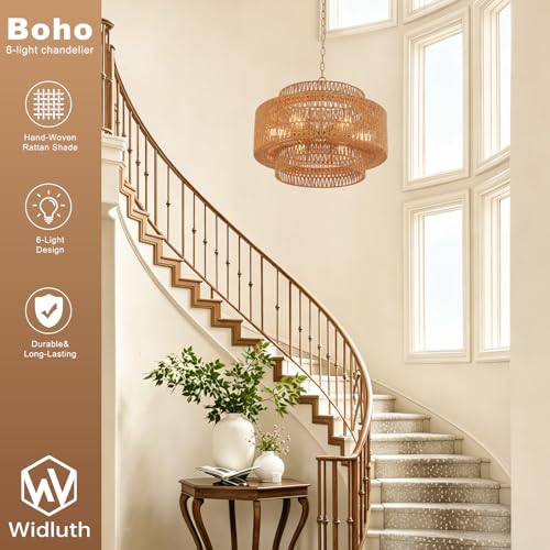23.6" Gold Rattan Chandelier (6 Count)