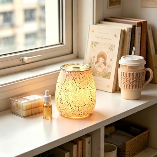 2-in-1 Candle Warmer Lamp, Electric Wax Melt Warmer with Pink Ombre Glass, Night Light & Removable Tray, Flameless Aromatherapy Gift for Home Bedroom Office