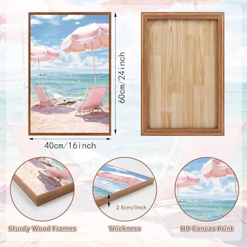 KAlRNE Seascape Coastal Decor Pink Beach Ocean Art Print Set (3 Count)
