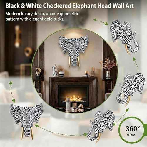 9x7.8 Inch Vintage Mosaic Elephant Head Wall Sculpture Art Mount Statue for Room Bedroom Office Living Decor