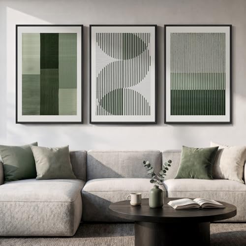 Large Framed Sage Green Abstract Wall Art for Living Room (3 Count)
