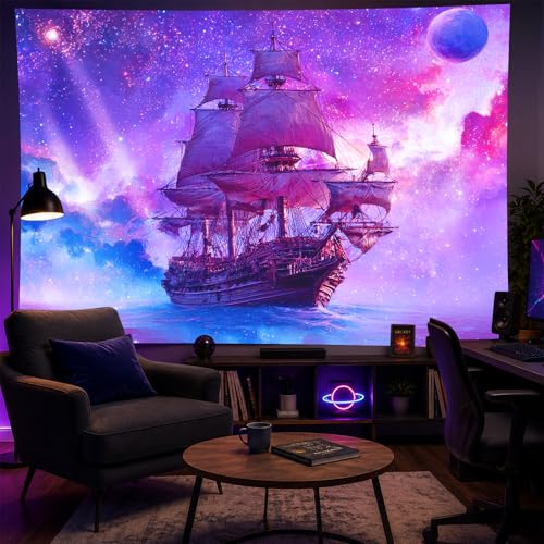 Blacklight Tapestry Ocean Ship Party Wall Decor 78 x 59 Inch