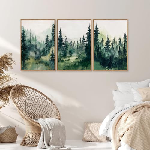 Watercolor Forest Framed Canvas Wall Art Set (3 Count)