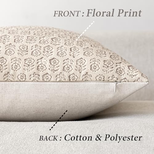 Decorative Floral Print Throw Pillow Covers 20×20 Ivory Beige (2 Count)
