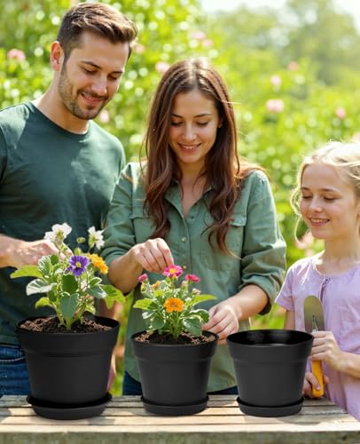 6 7.5 Inch Plastic Planters with Drainage Holes and Trays (10 Count)