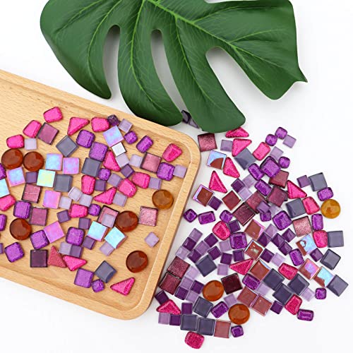 1.1LB Purple Mixed Irregular Crystal Glass Mosaic Tiles for Crafts (17.6 Ounce)