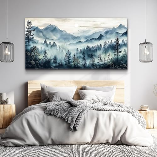 Large Wall Decor For Living Room Canvas Wall Art For Office Wall Decorations For Bedroom Foggy Forest Painting Artwork Room Home Decor 24x48 In