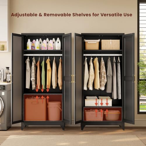 71" Tall Wardrobe Closet with Mirror and Doors