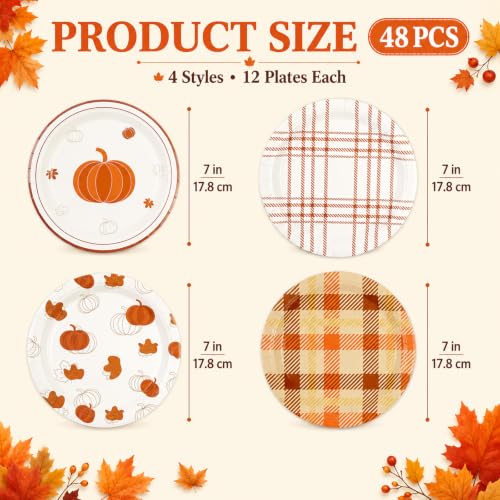 48Pcs Fall 7inch Paper Plates (48 Count)