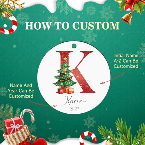 Personalized Christmas Ornaments 2025 Wood Custom Name Date Initial A