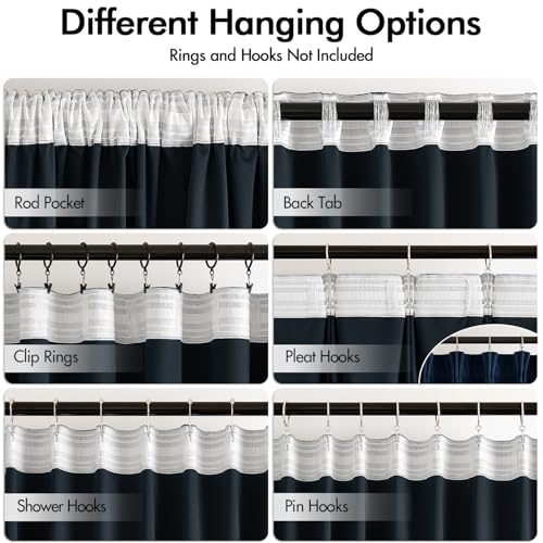 Navy Blue Velvet Pinch Pleat Blackout Curtains W52 X L84 Inches (2 Count)