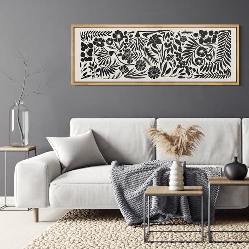 Large Framed Canvas Print Wall Art Monochrome Botanicals Black and White Floral Illustrations Antique Retro Fine Art Illustrations Decorative Colorful for Bedroom