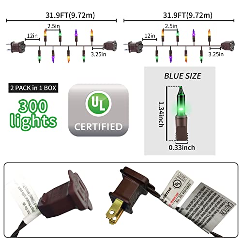 Brown Wire Multicolor 300 Incandescent Bulb Mini String Lights for Indoor Halloween Tree Home Party Festival Decoration (300 Count)