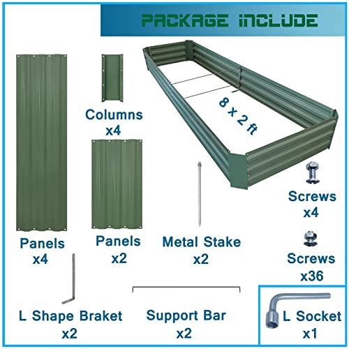 8x2x1ft Green Metal Raised Garden Bed Kit