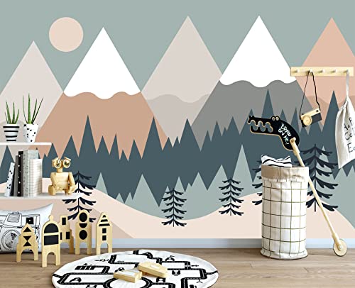 Children's Cartoon Mountain Peak Forest Sun Nursery wall Mural Wallpaper 103" x 69" (49 Sq Ft)