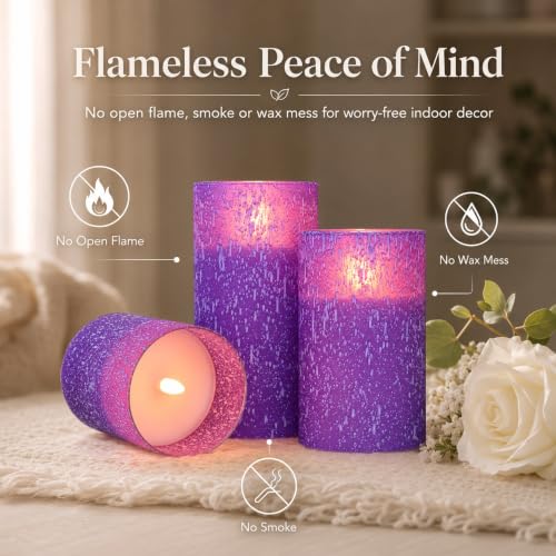 Purple Flameless Candles with Remote (3 Count)