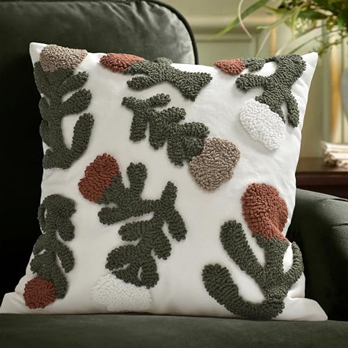 Throw Pillow Covers 18x18 Boho Tufted Fall Floral for Couch