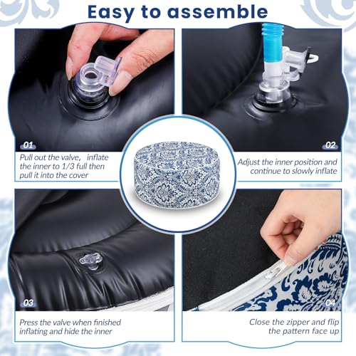 2 Pcs Inflatable Outdoor Ottoman Pouf Waterproof Round Footrest with Handle D21 x H9 Inch Indoor Outdoor Portable Footstool for Patio Garden Camping or Home Pool (2 Count)