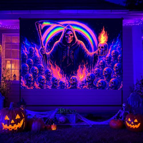 Blacklight Tapestry Grim Reaper UV Backdrop 78 x 59 Inch