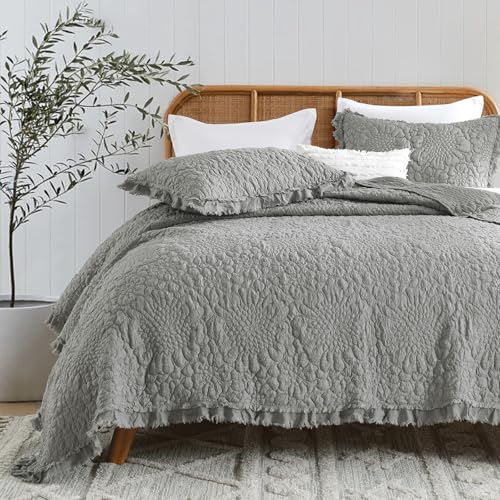 Dark Grey Ruffled Quilt Queen Size
