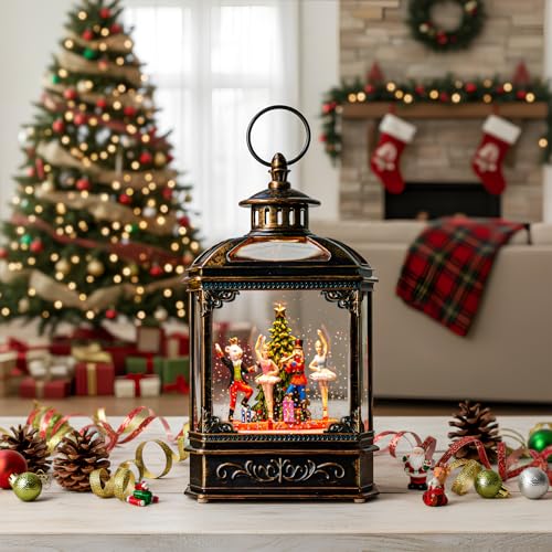Christmas Snow Globe Lantern Water Glittering Nutcracker Ballet Stage with Music & Timer