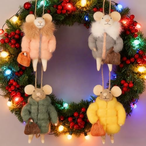 Set of 4 Christmas Felt Mice Ornaments (4 Count)
