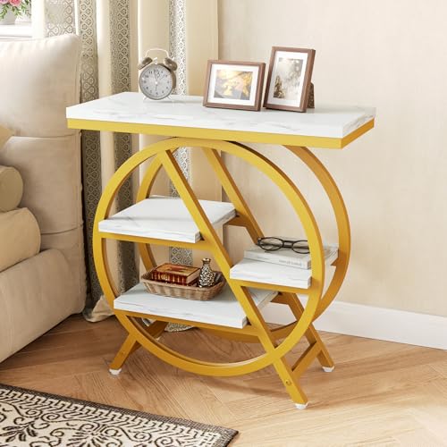 End Table, 4-Tier Narrow Faux Marble Side Table