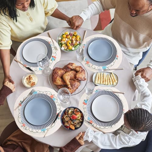4 Pcs Round Fall Placemats Pumpkin Embroidered Place Mats Autumn Dinner Table Mats for Home Harvest Thanksgiving Holiday Party Decor (4 Count)