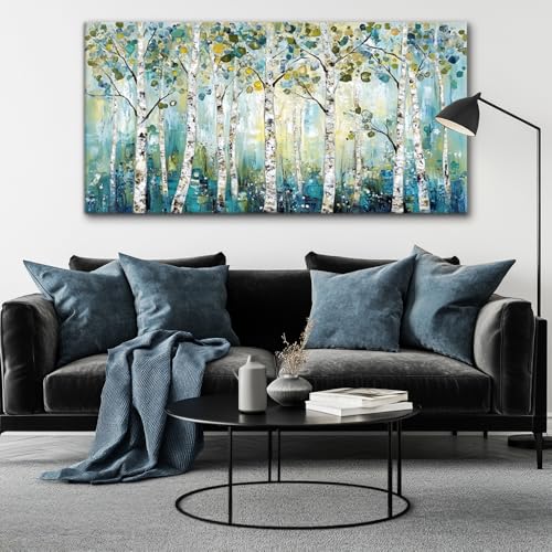 Abstract Teal Grove Canvas Paintings Prints Modern Tree Wood Artwork Decor Wall Art for Living Room Bedroom Offices