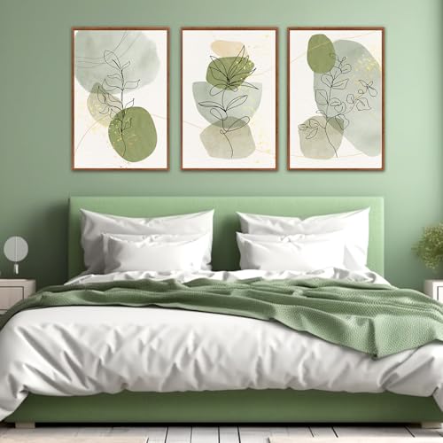 KAlRNE Boho Botanical Abstract Sage Green Large Wall Art Set (3 Count)