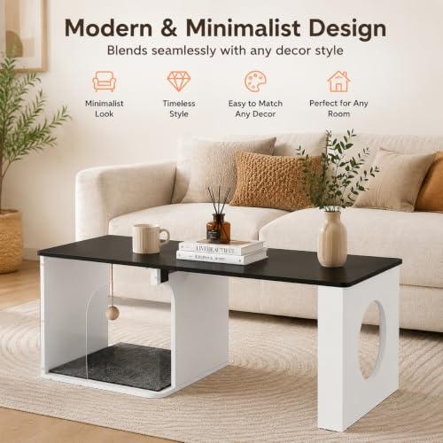 Coffee Table Cat House with Cat Scratcher Pad + Ball
