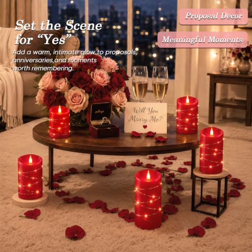 Red Flameless Candles with String Lights (3 Count)