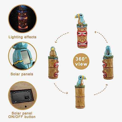 Tiki Totem Pole Solar Powered Garden Statue Decor