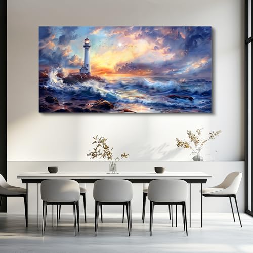 Large Canvas Wall Art For Bedroom Wall Decor For Living Room Modern Office Wall Decor Seaside Scenery Lighthouse Mountain Pictures Printed Artwork Restaurant Home Decor Aesthetics 30"X60"