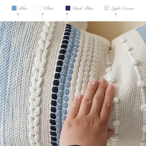 Decorative Lumbar Throw Pillow Cover 14x24 Boho Coastal Blue Accent Cushion for Couch Sofa Farmhouse Pillowcase for Bedroom Living Room Home Décor Cover ONLY
