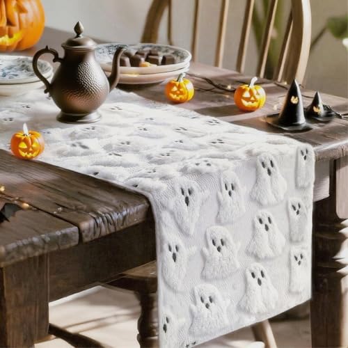 Halloween Table Runner 13x72 Inch Ghost Soft Plush Faux Fur Halloween Table Runner Hallowee Home Decor