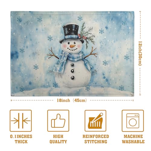 Blue Snowman Snowflake Winter Placemats Set of 4 Seasonal Christmas Linen Table Mats 12x18 Inch Xmas Holiday Snow Farmhouse Rustic Washable Place Mats for Party Kitchen Dining Outdoor Indoor Decor (4 Count)