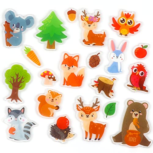 20 PCS Woodlad animals Thick Gel Clings woodland Window Gel Clings Decals Stickers for Kids Toddlers and Adults Home Airplane Classroom Nursery woodland Party Supplies Decorations Removable and (20 Count)