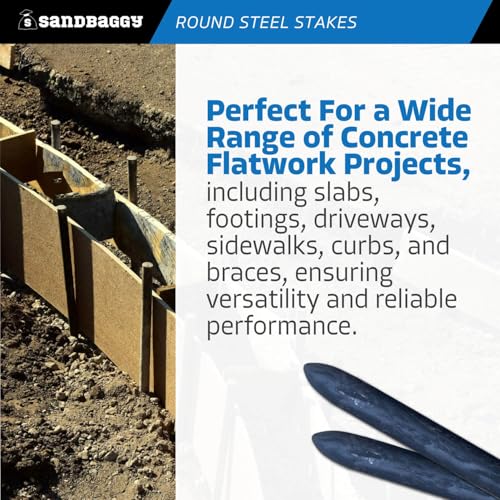 12 Inch Round Steel Concrete Form Stakes with Nail Holes (40 Count)