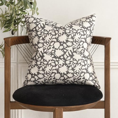 Set of 2 Decorative Neutral Floral Throw Pillow Covers Accent Farmhouse Cushion Covers Boho Vintage Pillowcase for Couch Sofa Bedroom Living Room Home Decor (2 Count)