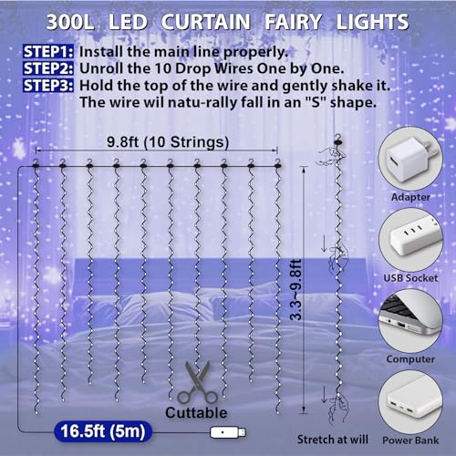 300LED Fairy Curtain Lights