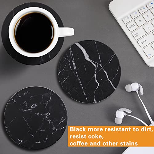 Drink Coasters with Holder Absorbent Ceramic Coasters Set of 6 Black Marble Style