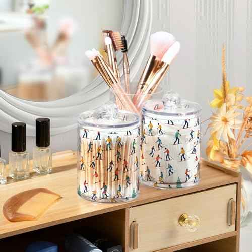 2 Pack Qtip Holder Organizer Dispenser Winter Sports Skiers Bathroom Storage Canister Cotton Ball Holder Container for Cotton Pads (2 Count)