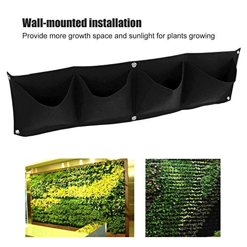 4Pcs 4 Pocket Felt Vertical Wall Garden Planter Plant Grow Bag Reusable Wall Mounted Planting Growing Bag for Flower Vegetable (4 Count)